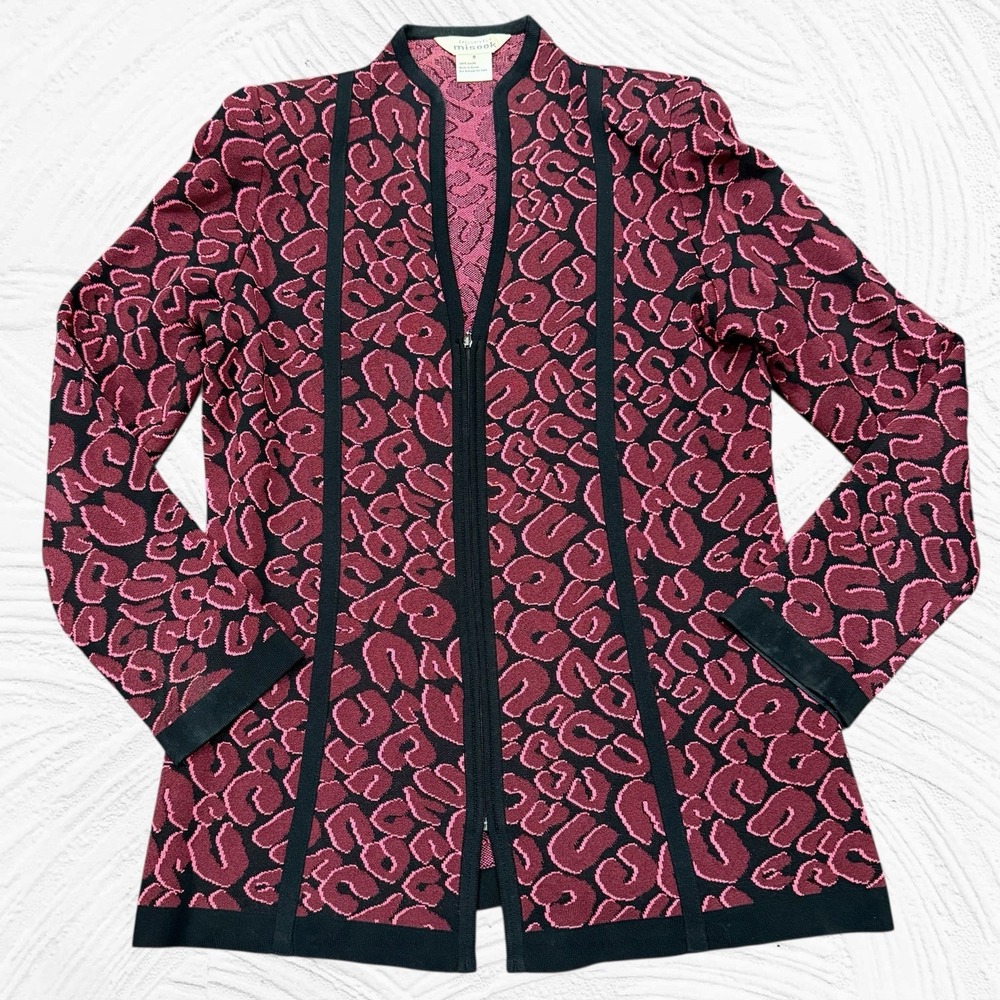 Exclusively‎ MISOOK Knit Zip Jacket Small Abstract Retro Designer Black Pink Red